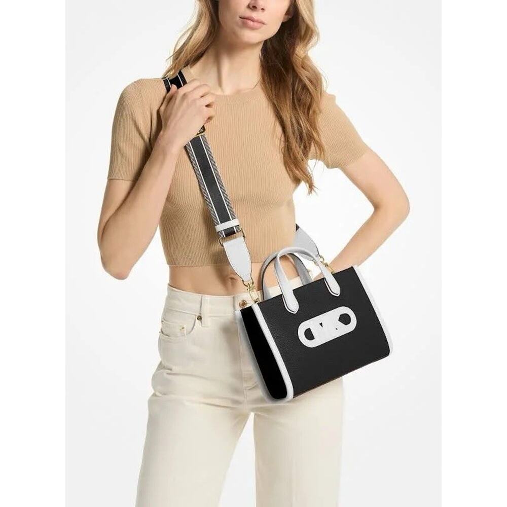 Michael Kors Black/White Gigi Small Embossed Leather Messenger Bag NWT MSRP $298